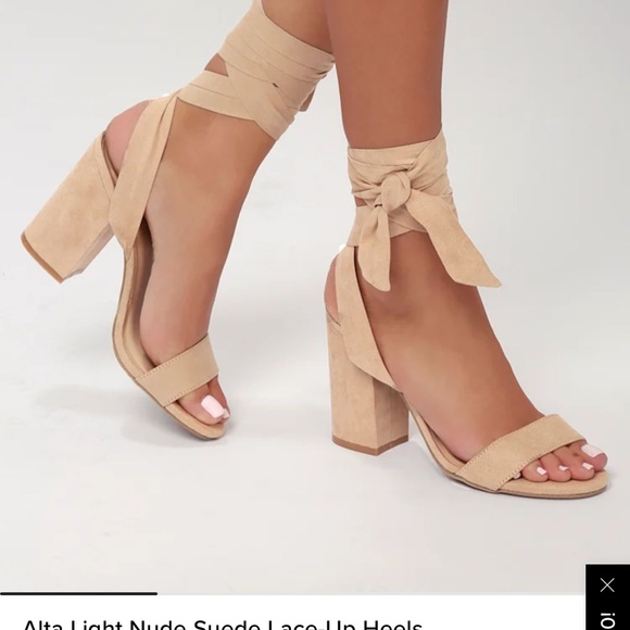 Lulus Shoes - Lulu's Light Nude Suede Lace-Up Block Heels